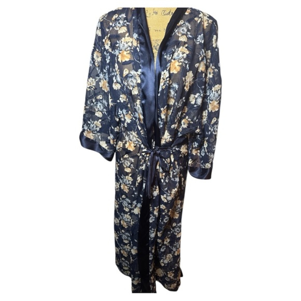Secret Treasures Floral Satin Robe - Navy and Gold 2XL